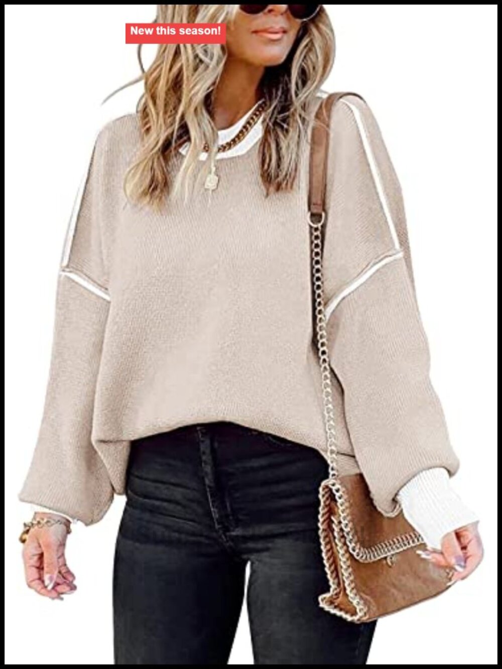 Oversized Colorblock Knit Sweater Viscose Nylon Tunic Pullover Women